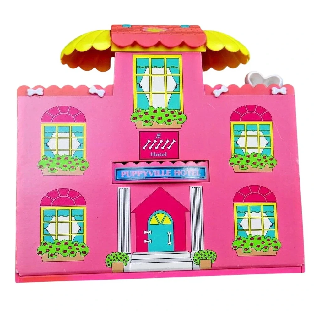 Vintage 1994 Hasbro Littlest Pet Shop Puppyville Hotel Pink‎ Playset House Case